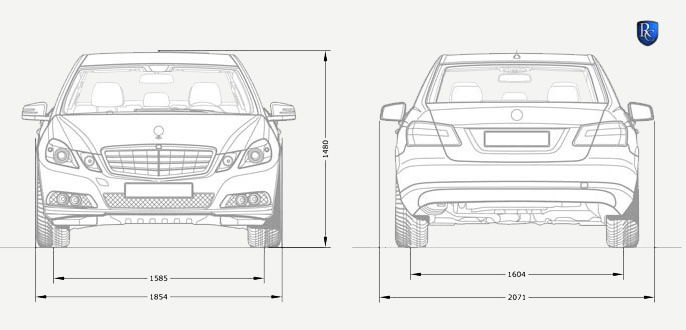 Maten van de verlengde Remetz Mercedes-Benz E-Class 212 Zesdeurs